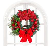 Seasonal Bow Wreath, Christmas Wreath with Lights, Household Festival Decoration, Home Decor for Front Door, Wall Fireplace Window Kitchen Cabinet Mantle Home Porch Farmhouse