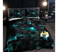 Seasonal Tech Feel Bedding Digital Print, Digital Printing Quilt Three-Piece Set, Full Size Light Geometric Comforter Sets, for Men Women Decor Comforter Modern Duvet Set (Light Blue,Full)