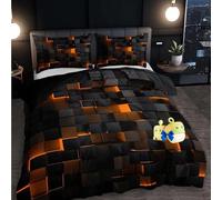 Seasonal Tech Feel Bedding Digital Print, Digital Printing Quilt Three-Piece Set, Full Size Light Geometric Comforter Sets, for Men Women Decor Comforter Modern Duvet Set (Orange,Full)