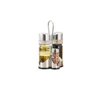 Seasoning Bottle Set Condiment Holder Seasoning Rack Four-in-one Oil Vinegar Dispensers Salt Pepper Shakers Glass Cruet Set with Convenient Caddy Stan
