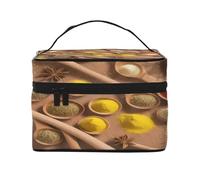 Seasonings Print Patterns - Grande trousse de maquillage imperméable pour voyage et salle de sport, organiseur de maquillage avec 4 sangles élastiques et compartiments, tissu sergé de qualité
