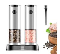 SeasonMate Ensemble de moulins à poivre et sel électriques en acier inoxydable (2 moulins + base), ensemble de moulins à épices automatiques | Moulin à poivre et sel électrique avec 5 niveaux de