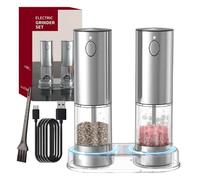 Seasonmate-Stainless Steel Electric Salt, One Touch Battery Operated Mill, Adjustable Coarseness, With 2 Grinders & Storage Base,for Kitchen New Home Gift Ideas (B)