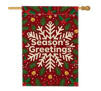 Season's Greetings Drapeau de Noël Motif flocon de neige 71 x 101 cm | Aiguilles de pin, drapeau de cour, baies de houx, clochettes, thème d'hiver, décoration de pelouse extérieure