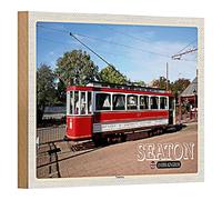 Seaton Tramway Carte postale vintage en bois - Nostalgie du Royaume-Uni - 18 cm x 12 cm