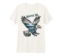 Seattle Landmarks Eagle avec mât Totem Orca Mont Rainier, etc. T-Shirt Haut de Gamme