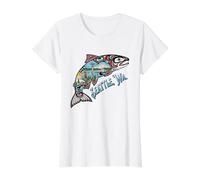 Seattle Salmon Nature & City Skyline Scene Proud Seattleites T-Shirt Graphique avec Valeur