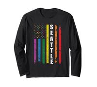 Seattle Us American Flag Rainbow Gay LGBT Pride Month Manche Longue