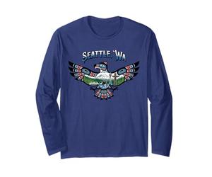 Seattle, WA Eagle Landmarks avec MT Rainier Orca Bear, etc. Manche Longue