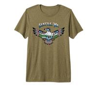 Seattle, WA Eagle Landmarks avec MT Rainier Orca Bear, etc. T-Shirt Haut de Gamme