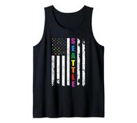 Seattle Washington LGBTQ Gay Pride Month USA Flag Rainbow Débardeur