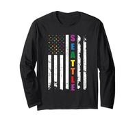 Seattle Washington LGBTQ Gay Pride Month USA Flag Rainbow Manche Longue