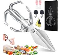 Seattleget Ciseaux de Cuisine Multifonctionnels et Robustes, Acier Inoxydable Multifonctionnel Ciseau Cuisine, Ciseaux à Volaille Robuste, pour Poulet, Poisson, Viande (Argent)