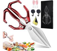 Seattleget Ciseaux de Cuisine Multifonctionnels et Robustes, Acier Inoxydable Multifonctionnel Ciseau Cuisine, Ciseaux à Volaille Robuste, pour Poulet, Poisson, Viande (Rouge)