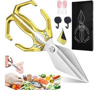 Seattleget Ciseaux de Cuisine Multifonctionnels et Robustes, Acier Inoxydable Multifonctionnel Ciseau Cuisine, Ciseaux à Volaille Robuste, pour Poulet, Poisson, Viande (Jaune)