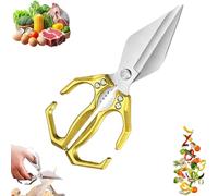 Seattleget Multifunctional Heavy-Duty Kitchen Shears, 2 In 1 Ergonomic Kitchen Scissors, Sharp Stainless Poultry Scissors Heavy Duty Cut Bone for Chicken, Meat, Seafood (Gold)