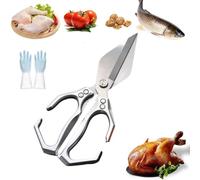 Seattleget Multifunctional Heavy-Duty Kitchen Shears,2 in 1 Stainless kitchen scissors for food,Heavy Duty Kitchen Scissors with Ergonomic Handle,for Chicken, Meat, Seafood, Bone Cutting (Silver)