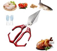 Seattleget Multifunctional Heavy-Duty Kitchen Shears,2 in 1 Stainless kitchen scissors for food,Heavy Duty Kitchen Scissors with Ergonomic Handle,for Chicken, Meat, Seafood, Bone Cutting (Red)