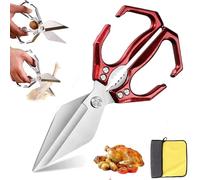 Seattleget Multifunctional Heavy-Duty Kitchen Shears,2025 New 2 In 1 Ergonomic Kitchen Scissors,304 Stainless Heavy Duty Kitchen Scissors with Ergonomic Handle for Chicken,Meat Cutting (Red)
