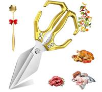 Seattleget Multifunctional Heavy-Duty Kitchen Shears, Heavy Duty Kitchen Scissors with Ergonomic Handle, High-Carbon Steel Japanese Scissors for Chicken, Meat, Seafood, Bone Cutting (Gold)