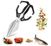 Seattleget Multifunctional Heavy-Duty Kitchen Shears, Poultry Scissors Heavy Duty Cut Bone,2 in 1 Ergonomic Kitchen Scissors for Cutting Roots and Chicken, Duck, Fish & Slicing Walnuts (Black)