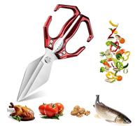 Seattleget Multifunctional Heavy-Duty Kitchen Shears, Poultry Scissors Heavy Duty Cut Bone,2 in 1 Ergonomic Kitchen Scissors for Cutting Roots and Chicken, Duck, Fish & Slicing Walnuts (Red)