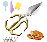 Seattleget Multifunctional Heavy-Duty Kitchen Shears, Sharp Stainless Kitchen Scissors, Heavy Duty Cut Bone, New 2 In 1 Ergonomic Kitchens Scissors For Chicken, Meat, Seafood (Gold)