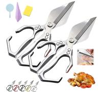 Seattleget Multifunctional Heavy-Duty Kitchen Shears, Sharp Stainless Kitchen Scissors, Heavy Duty Cut Bone, New 2 In 1 Ergonomic Kitchens Scissors For Chicken, Meat, Seafood (2PCSSilver)