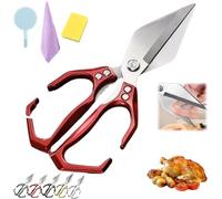 Seattleget Multifunctional Heavy-Duty Kitchen Shears, Sharp Stainless Kitchen Scissors, Heavy Duty Cut Bone, New 2 In 1 Ergonomic Kitchens Scissors For Chicken, Meat, Seafood (Red)