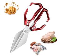 Seattleget Multifunctional Heavy-Duty Kitchen Shears, Sharp Stainless Poultry Scissors Heavy Duty Cut Bone, 2 In 1 Ergonomic Kitchen Scissors for Chicken, Meat, Seafood, Bone Cutting (Red)