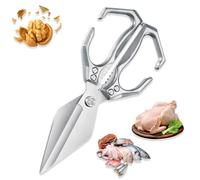 Seattleget Multifunctional Heavy-Duty Kitchen Shears, Sharp Stainless Poultry Scissors Heavy Duty Cut Bone, 2 In 1 Ergonomic Kitchen Scissors for Chicken, Meat, Seafood, Bone Cutting (Silver)
