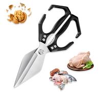 Seattleget Multifunctional Heavy-Duty Kitchen Shears, Sharp Stainless Poultry Scissors Heavy Duty Cut Bone, 2 In 1 Ergonomic Kitchen Scissors for Chicken, Meat, Seafood, Bone Cutting (Black)