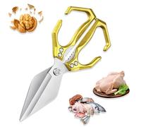 Seattleget Multifunctional Heavy-Duty Kitchen Shears, Sharp Stainless Poultry Scissors Heavy Duty Cut Bone, 2 In 1 Ergonomic Kitchen Scissors for Chicken, Meat, Seafood, Bone Cutting (Gold)