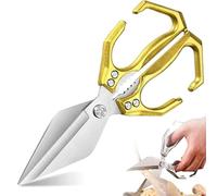 Seattleget Multifunctional Heavy-Duty Kitchen Shears,Stainless Multi-Functional Kitchen Scissors,2 in 1 Ergonomic Kitchen Scissors for Chicken, Meat,Seafood Cutting (Gold)