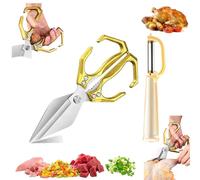 Seattleget Multifunctional Heavy-Duty Kitchen Shears,Stainless steel food scissors,2 in 1 cooking scissors with non-slip handle,Poultry shears for Chicken, Meat, Seafood, Bone Cutting (Gold)