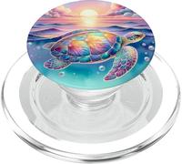 Seaturtle Beach Sea Turtle Shell Beachy Blue Pink Sunset Art PopSockets PopGrip pour MagSafe