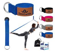Seatwith Sangle Yoga avec Boucle Métallique D - Bande Non Élastique pour Stretching - Sac de Transport + Ancre de Porte et Instructions PDF Inclus - Pour Fitness, Pilates, Physiothérapie - Bleu