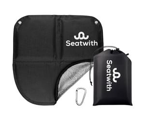 Seatwith Siège Tapis Pliable ISO (40 x 40 cm) - Petit Tapis Isolant Thermique Sol avec Doublure Aluminium - Sac de Transport & Mousqueton - Protection Contre Le Froid, Humidité & Saleté +E-Book -Noir