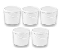 Seau 10 L Blanc, Silplast, Lot de 5 pièces avec couvercle,en plastique alimentaire, empilables, pour stockage de lait, de farine