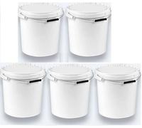 Seau 20 L Blanc, Silplast, Lot de 5 pièces avec couvercle,en plastique alimentaire, empilables, pour stockage de lait, de farine
