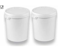 Seau 30 L Blanc, Silplast, Lot de 2 pièces avec couvercle,en plastique alimentaire, empilables, pour stockage de lait, de farine