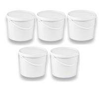 Seau 5 L Blanc, Silplast, Lot de 5 pièces avec couvercle,en plastique alimentaire, empilables, pour stockage de lait, de farine