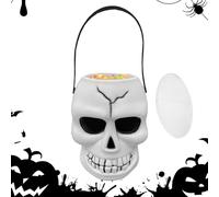 Seau à bonbons d'Halloween en forme de tête de mort - Avec poignée - Bocal gothique pour jouet, snack, bar, bougie chauffe-plat - Décoration de fête pour jeune garçon et fille