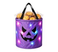 Seau à Bonbons Halloween en feuille Non-Tissé avec Éclairage LED pour Fête | Contenant polyvalent pour récolter les douceurs avec design lumineux et prise confortable pour embellir votre int Violet