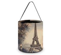 Seau à bonbons réutilisable avec motif Tour Eiffel romantique de Paris, pour Halloween, pour friandises ou friandises, avec poignées pour emballer des cadeaux de fête
