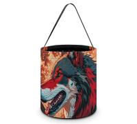 Seau à bonbons réutilisable Red Moon Wolf pour Halloween, avec poignées pour emballer des friandises et des friandises