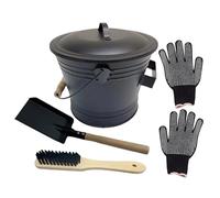 Seau à cendres avec couvercle - à charbon en métal, kit de nettoyage de cheminée avec pelle, stockage et élimination sûrs des cendres, accessoire de foyer, jardinage, poêle à bois, barbecue
