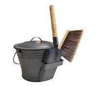 Seau à cendres Conteneur métallique | Pot à cendres de charbon avec couvercle pelle et balai pour cheminée, fossé d'extérieur, intérieur, patio, jardin