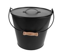 Seau à Cendres Noir avec Couvercle, Poignée en Bois pour Cheminée | Fer Robuste, Usage Intérieur Sûr, Collecte des Braises, pour Barbecue Charbon et Poêle à Bûches