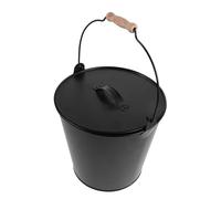 Seau à cendres noir en fer avec couvercle et poignée bois | Récipient ignifuge pour foyer ou poêle à bûches, collecte efficace des cendres, usage intérieur sécurisé, finition